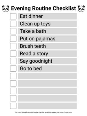 Free Printable Simple Editable Daily Evening Routine Checklist for Kids