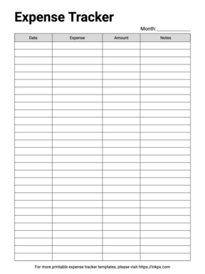 Free Printable Minimalist Black and White Table Style without Stripe Monthly Expense Tracker