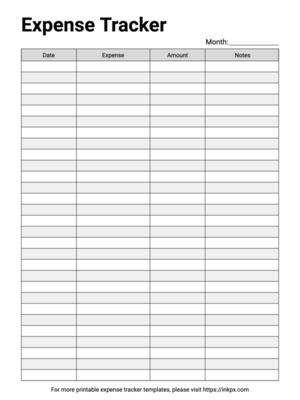 Free Printable Minimalist Black and White Table Style Monthly Expense Tracker