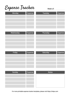 Free Printable Minimalist Black and White Rectangle Style Weekly Expense Tracker