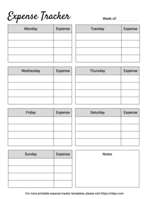Free Printable Table Style Weekly Expense Tracker Template