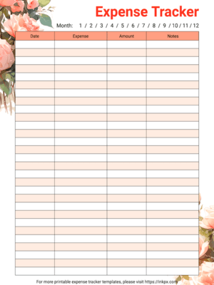Free Printable Floral Monthly Expense Tracker Template