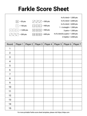 Farkle Score Sheet