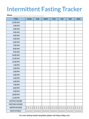 Printable Colored 12 Hour Clock Weekly Intermittent Fasting Tracker Template