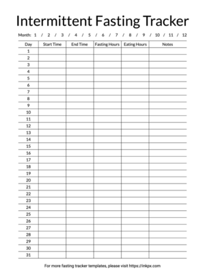 Printable Simple Monthly Fasting Tracker Template