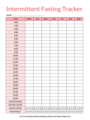Printable Colored 24 Hour Clock Weekly Intermittent Fasting Tracker Template