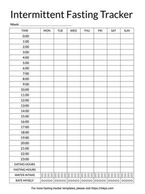 Printable Simple 24 Hour Clock Weekly Intermittent Fasting Tracker Template