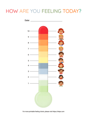 Free Printable Rainbow Thermometer Feeling Chart for Kids