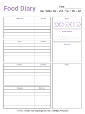 Free Printable Simple Table Style Magenta Color Food Diary Template