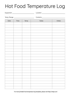 Free Printable Simple Hot Food Temperature Log Sheet