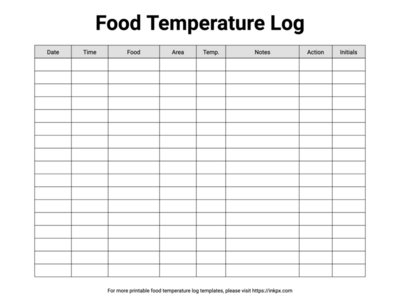 Free Printable Simple Food Temperature Log Template