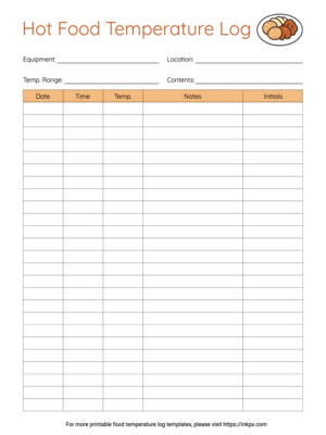 Free Printable Simple Colorful Hot Food Temperature Log Sheet