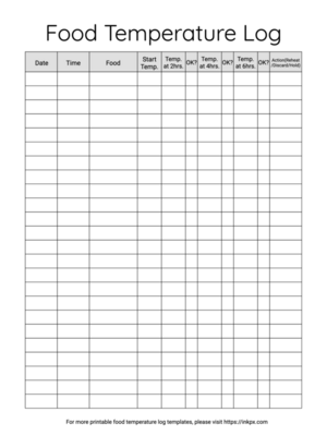 Free Printable Food Holding Temperature Log Sheet