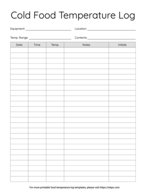 Free Printable Simple Cold Food Temperature Log