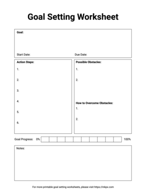 Free Printable Minimalist Goal Setting Worksheet