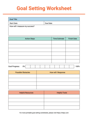 Free Printable Colorful Table Style Goal Setting Template