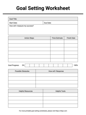 Free Printable Table Style Goal Setting Template