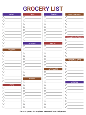 Free Printable Colorful Grocery List Template