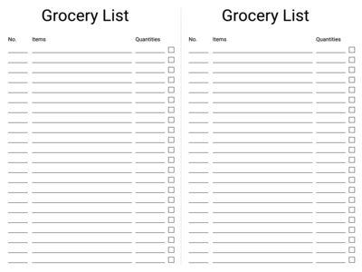 Free Printable Compact List Style Grocery List Template