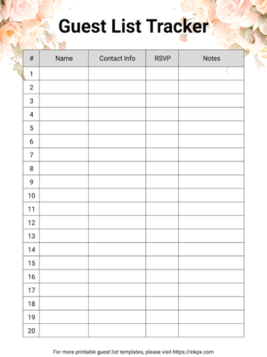 Free Printable Floral Guest List Tracker Template