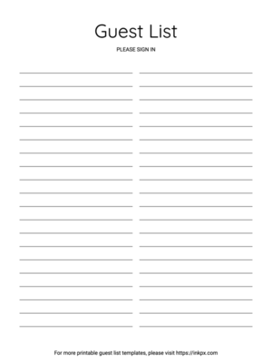 Free Printable Minimalist Black and White Guest List Template