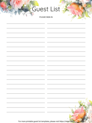 Free Printable Floral Guest List Template