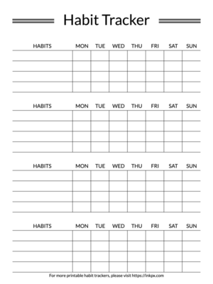 Printable Compact Table Style Weekly Habit Tracker Template