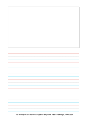 Free Printable Red and Blue Handwriting Paper with Picture Box