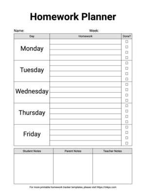Free Printable Weekly Homeowork Planner Template