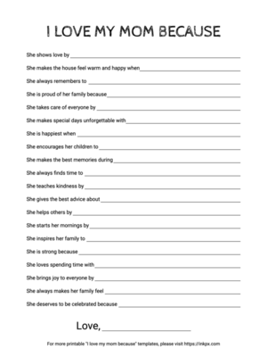 Free Printable I Love My Mom Because