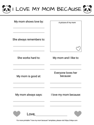 Free Printable I Love My Mom Because Template