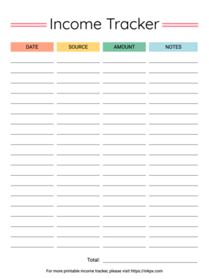 Free Printable Colorful Line Style Income Tracker