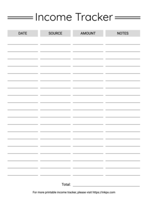 Free Printable Simple Line Style Income Tracker