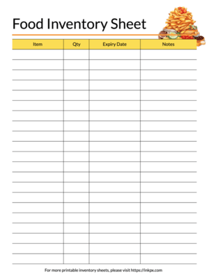 Printable Colored Table Style Food Inventory Sheet