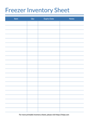 Printable Colored Table Style Freezer Inventory Sheet