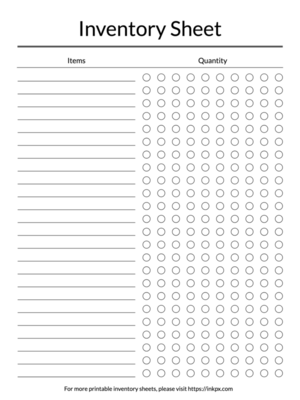 Printable Simple Checkbox Style Inventory Sheet