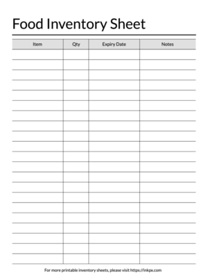 Printable Simple Table Style Food Inventory Sheet