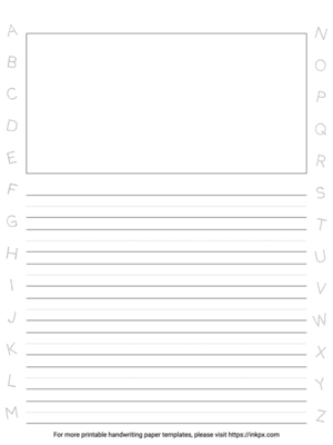 Free Printable Alphabet Decorative Black and White Kindergarten Writing Paper with Picture Box