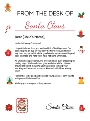 Free Printable Fancy Christmas Elements Letter From Santa Template