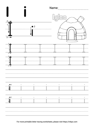 Free Printable Simple Letter I Tracing Worksheet with Blank Lines