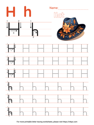 Free Printable Colorful Letter H Tracing Worksheet