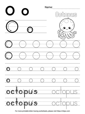 Free Printable Simple Letter O Tracing Worksheet with Word Octopus
