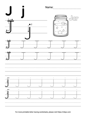 Free Printable Simple Letter J Tracing Worksheet with Blank Lines