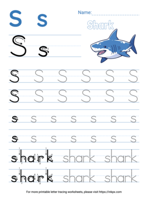Free Printable Colorful Letter S Tracing Worksheet with Word Shark
