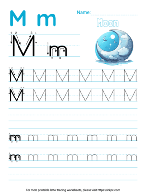Free Printable Colorful Letter M Tracing Worksheet with Blank Lines