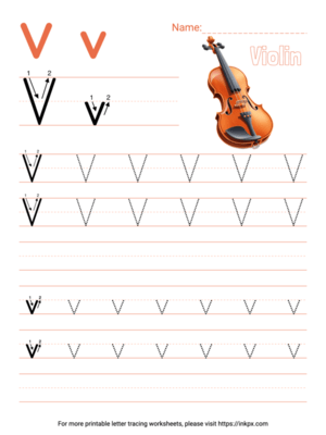 Free Printable Colorful Letter V Tracing Worksheet with Blank Lines