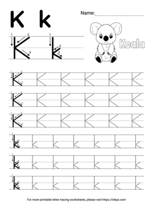 Free Printable Simple Letter K Tracing Worksheet
