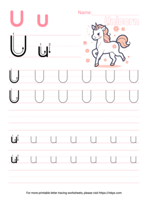 Free Printable Colorful Letter U Tracing Worksheet with Blank Lines