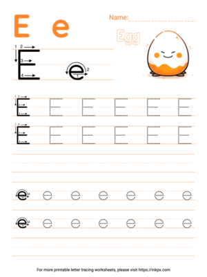 Free Printable Colorful Letter E Tracing Worksheet with Blank Lines