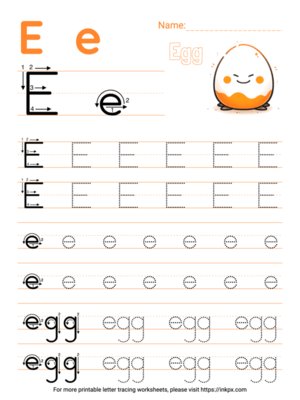 Free Printable Colorful Letter E Tracing Worksheet with Word Egg